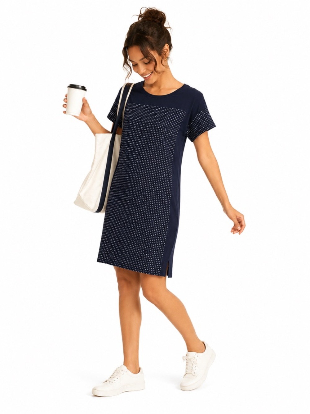 DKNY Shift Dress Navy Short Sleeve Casual Travel Minimalist Medium